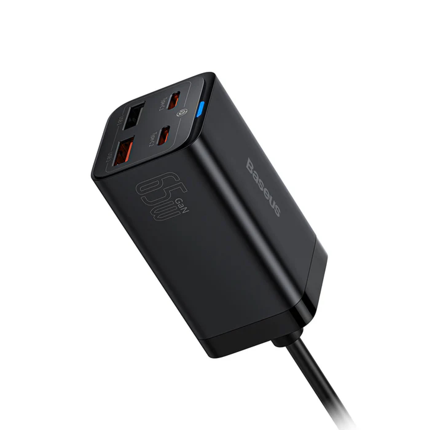 Baseus GaN3 Pro 65W Snellader, [2USB-C + 2USB], Laptop/MacBook/smartphone, 100W USB-C Kabel 5A 1M, Zwart