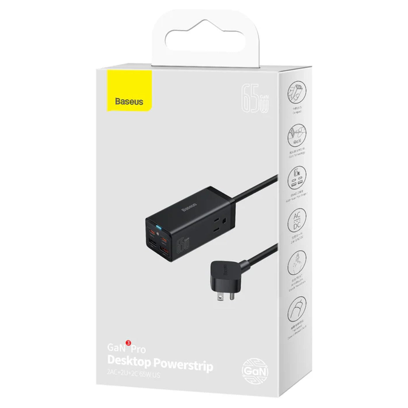 Baseus GaN3 Pro 65W Snellader, [2USB - C + 2USB], Laptop/MacBook/smartphone, 100W USB - C Kabel 5A 1M, Zwart - 7CHOCO - 6932172600334