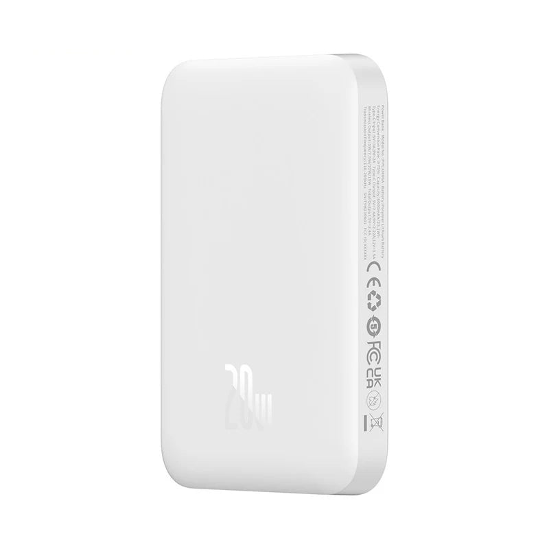 Baseus Magsafe Mini Draadloze Snellader Powerbank 6000mAh 20W, magnetische externe batterij, USB - C draadloze powerbank, snel opladen, Wit - 7CHOCO - 6932172641429