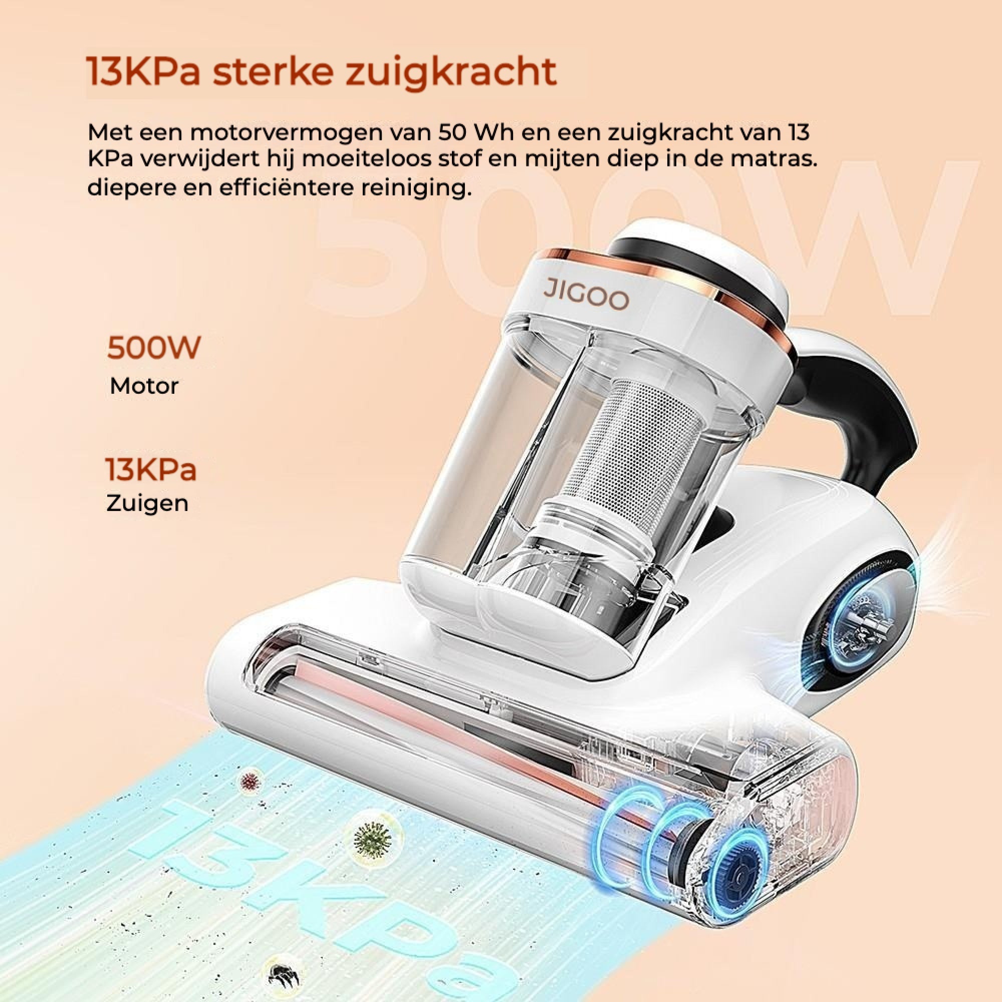 JIGOO J300 Anti - Mijt Stofzuiger | 500W, 99.9% Verwijdering, UV & Ultrasoon - 7CHOCO - 6976164030013