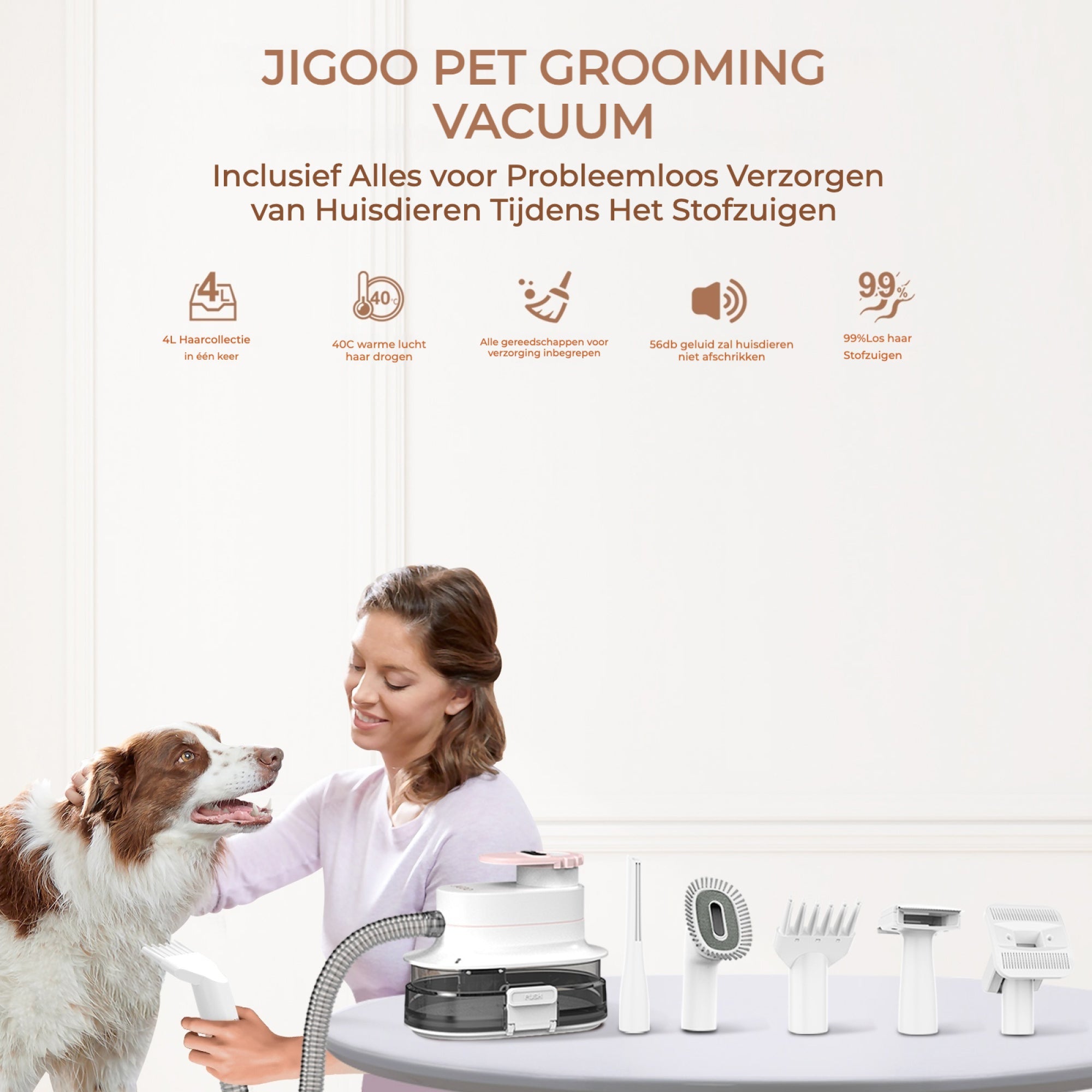 JIGOO P300 Huisdierverzorgingstofzuiger | Multifunctioneel, 4L stofreservoir, laag geluidsniveau, 40℃ warme lucht om te drogen - 7CHOCO - 6976164030051